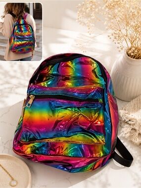 Jennifer K Holographic Rainbow fashion Metallic kids Backpack cute